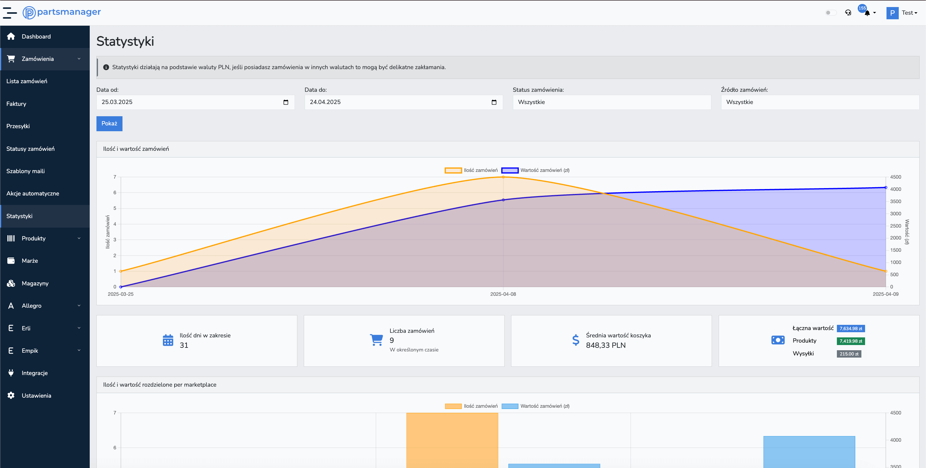 PartsManager screenshot narzędzia - statystyki 