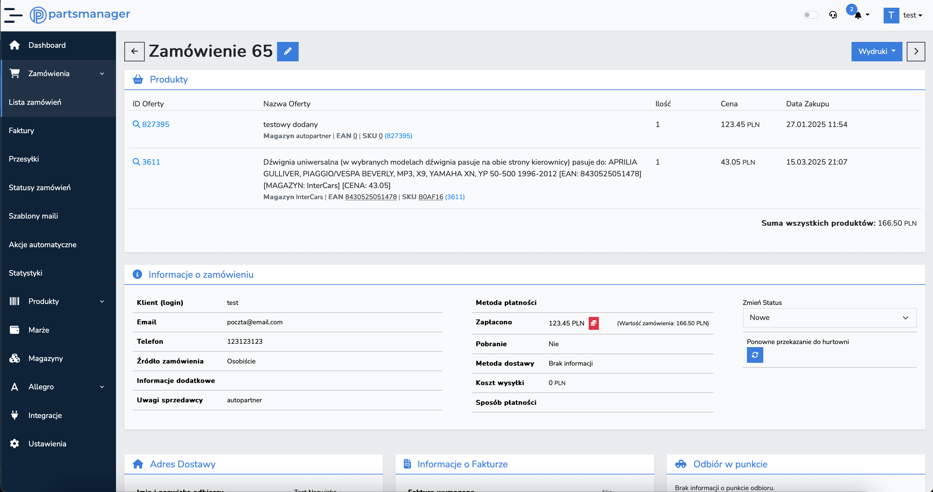 PartsManager screenshot narzędzia - podglad zamówienia